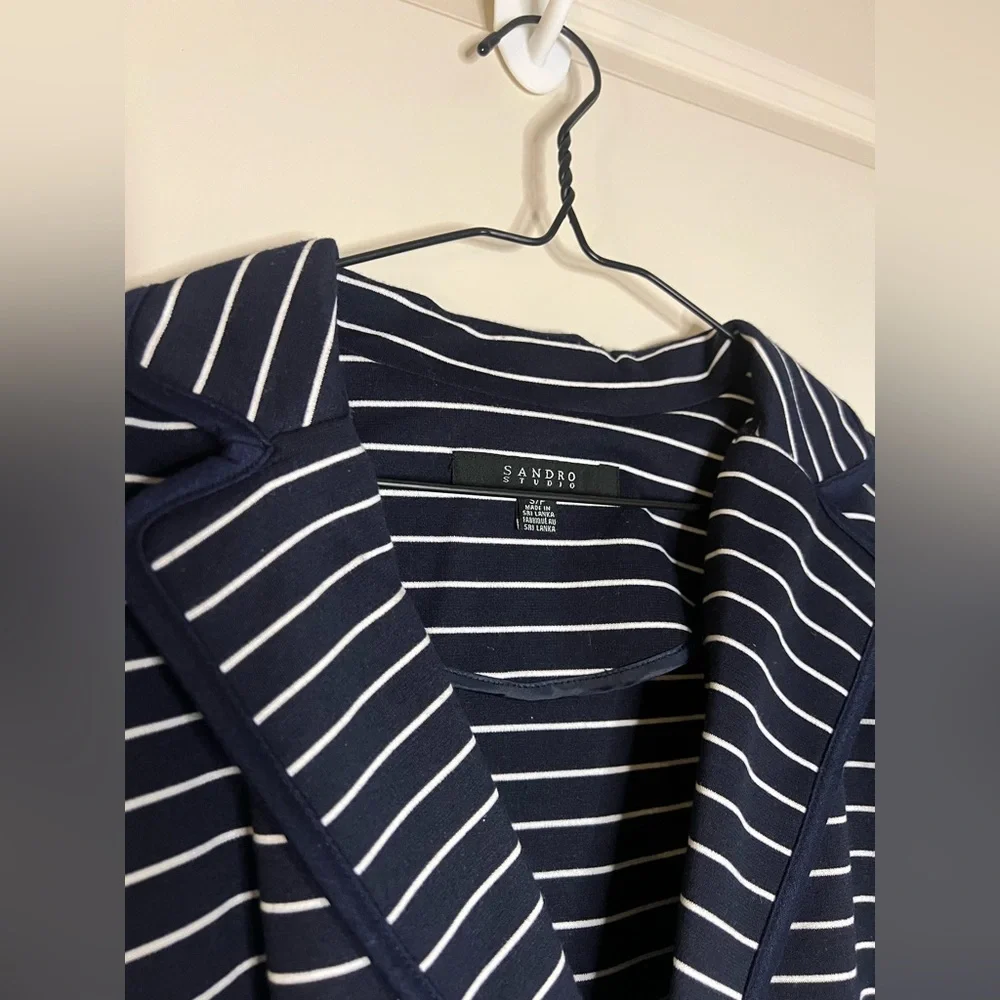 Sandro Studio Striped Blazer Navy & White - Picture 3 of 7